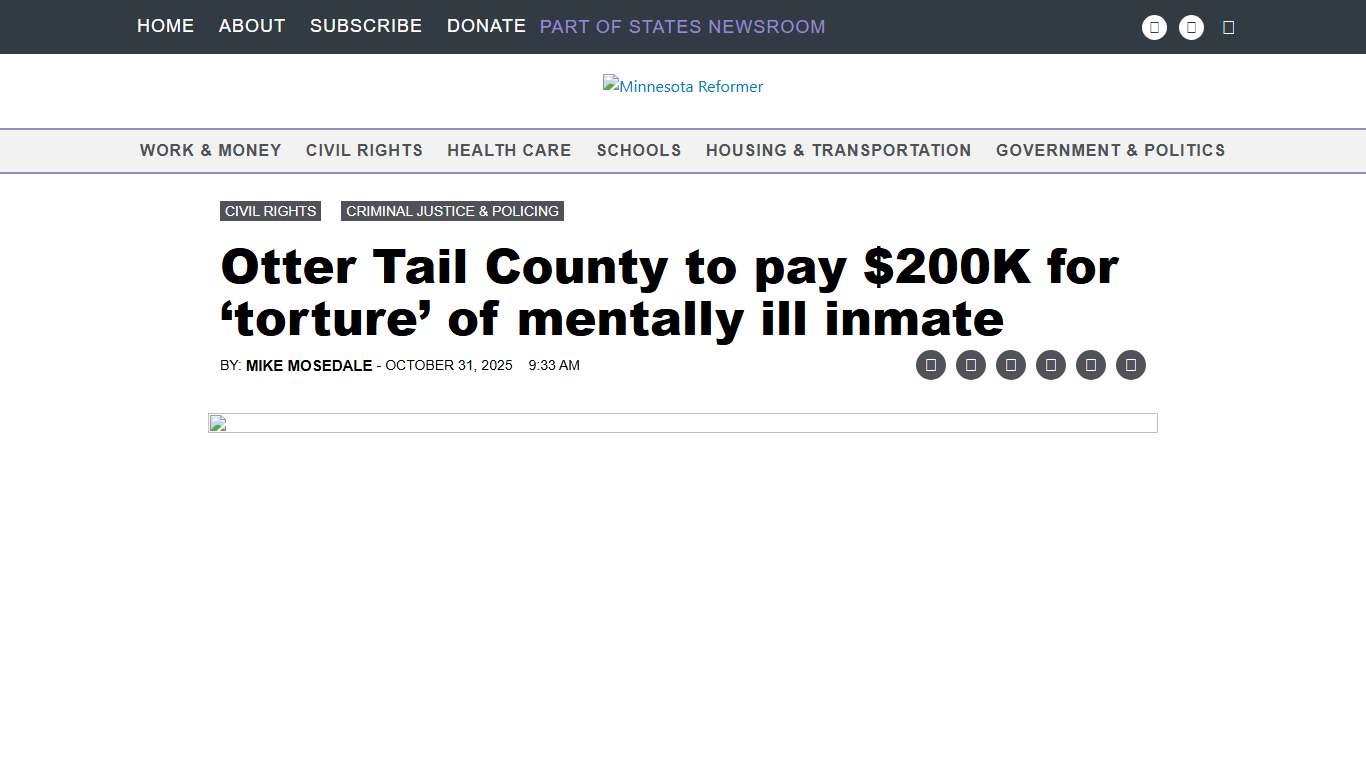 Otter Tail County to pay $200K for 'torture' of mentally ill inmate • Minnesota Reformer