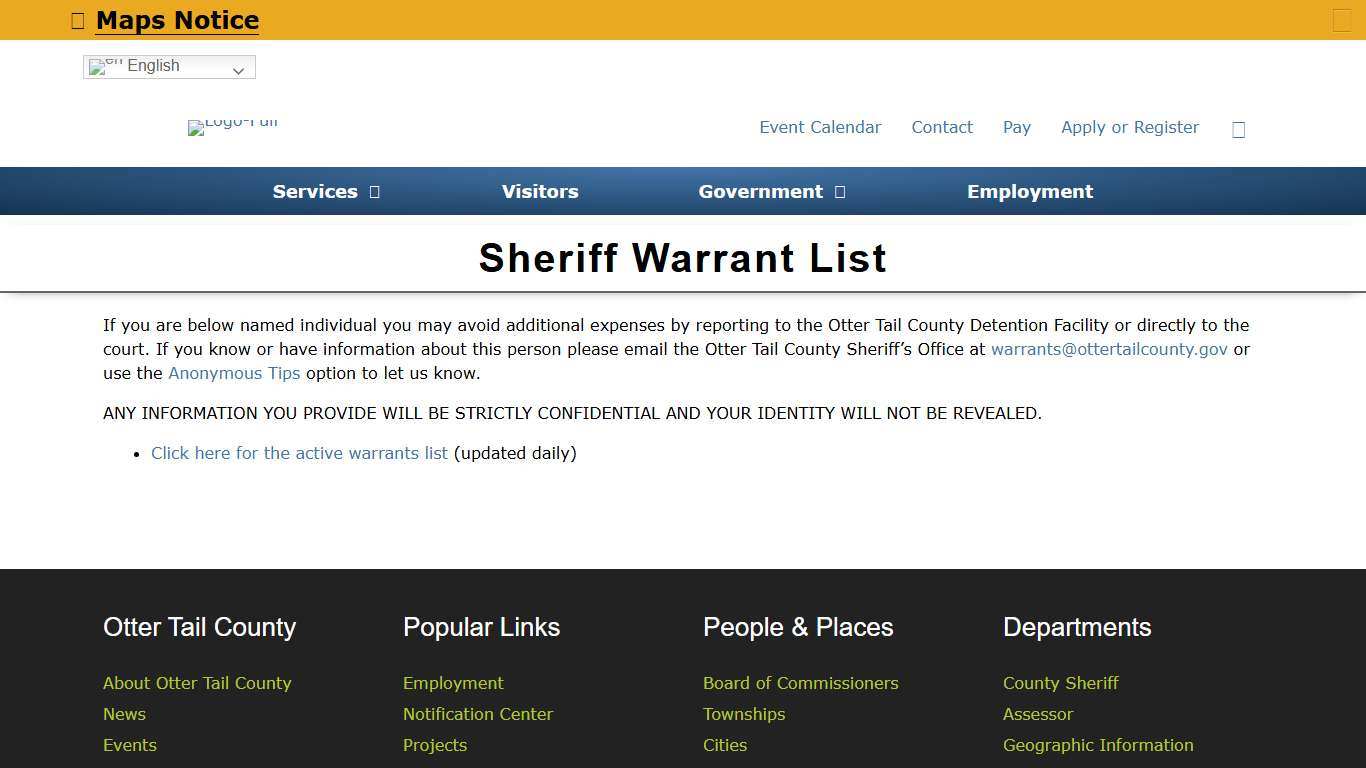 Sheriff Warrant List - Otter Tail County, MN